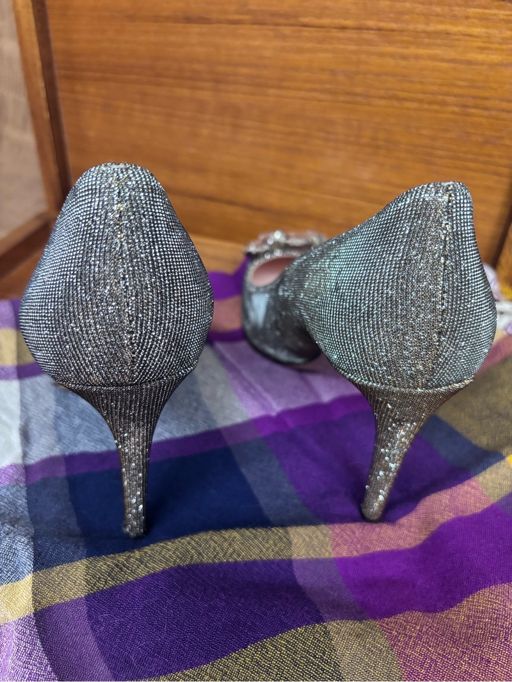 kate spade Gold Glitter Jeweled Pointed-Toe Pumps with Crystal Accent - Picture 6 of 10